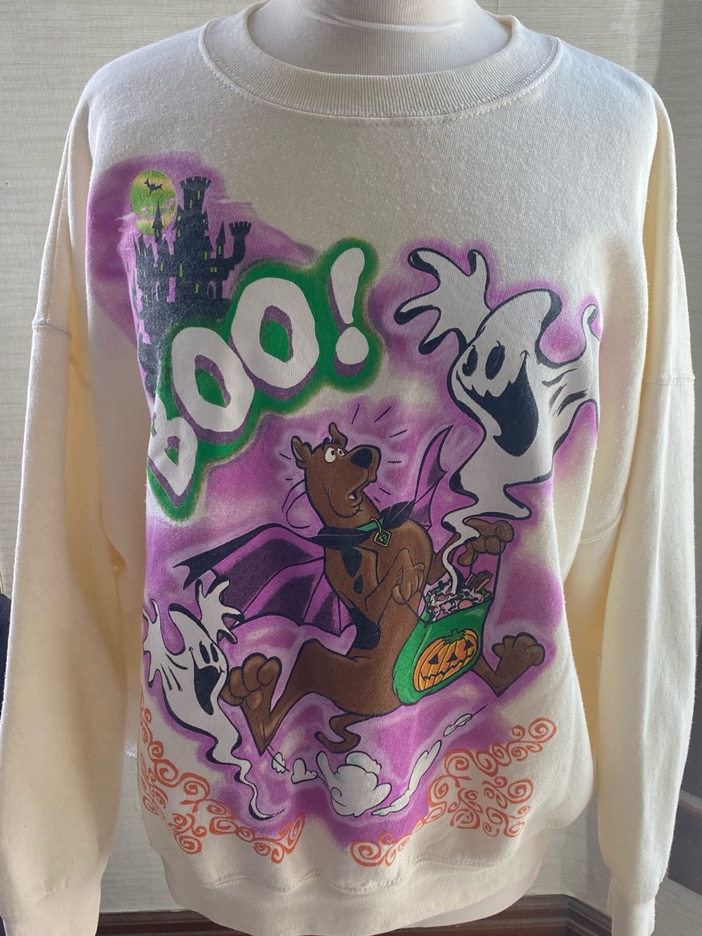 Cartoon Network Scooby-Doo Tag Sweatshirt - Cream with Green & Purple